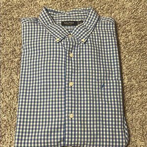 Nautica Blue and White Casual Button Down Shirt